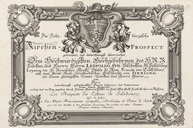 Dedication leaf from volume of views of Salzburg churches
