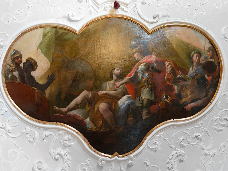 © Residenz zu Salzburg, Prunkräume, Foto: Stürzenbaum Deckengemälde - Die Klage König Philipps über seine Lahmheit