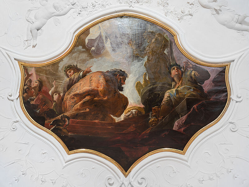 © Residenz zu Salzburg, Prunkräume, Foto: Stürzenbaum Deckengemälde - Gordios wird im Zeustempel als König gehuldigt