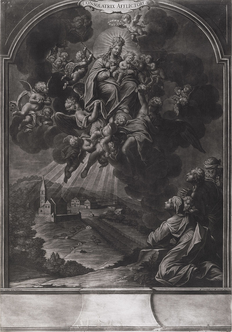 Gnadenbild und Wallfahrtskirche Maria Dürrnberg (Abdruck der Schabkunstplatte der Benediktinerabtei Michaelbeuern)