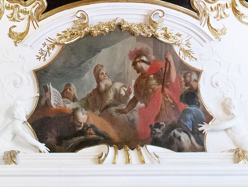 © Residenz zu Salzburg, Prunkräume, Foto: Stürzenbaum Deckengemälde - Der Hohepriester legt Alexander eine Stelle des Buches Daniel aus