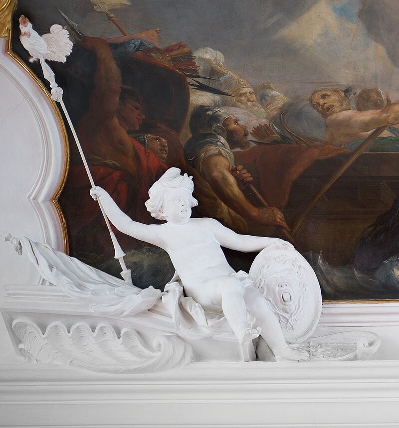© Residenz zu Salzburg, Prunkräume, Foto: Stürzenbaum Stuckfigur Trabantenbild III - Allegorie der Vernunft