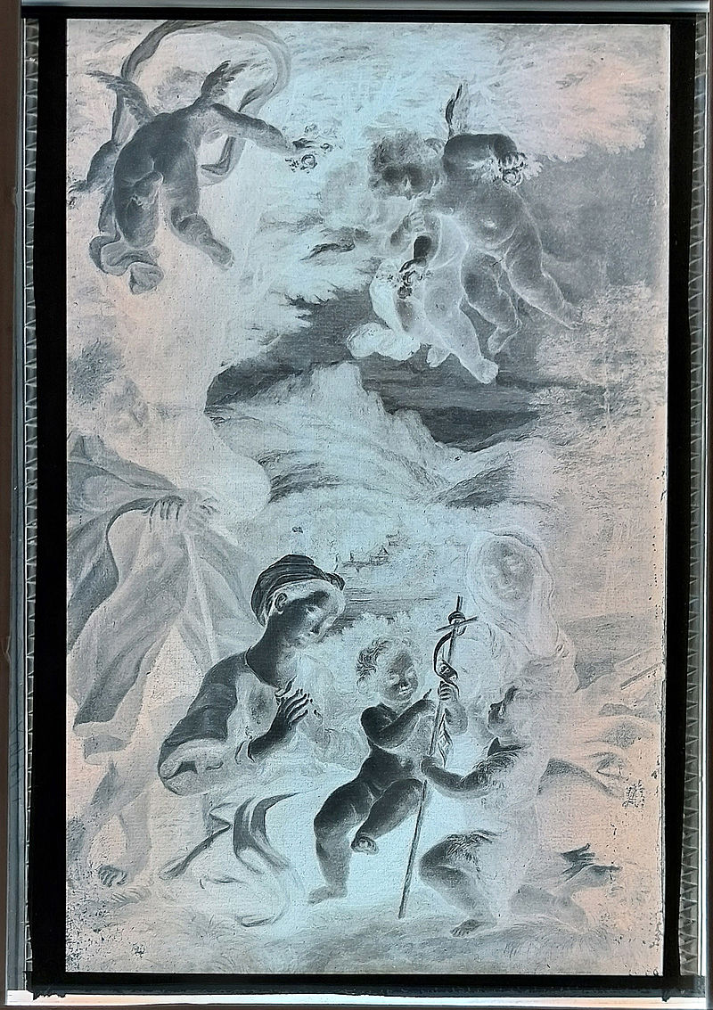 Wolfrum Glasplattennegativ 2961 - Giovanni Battista Gaulli, gen. Baciccio, Hl. Familie mit hl. Elisabeth und Johannesknaben, Inv.-Nr. 565