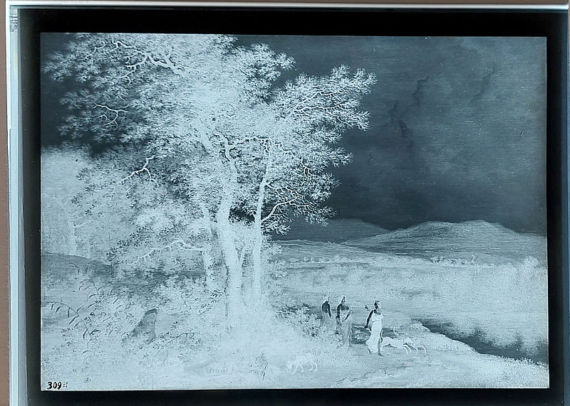 Wolfrum Glasplattennegativ 3094 - Willem de Heusch, Landschaft mit Figuren, Diana und zwei Nymphen, Inv.-Nr. 539