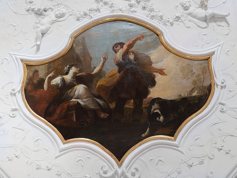 © Residenz zu Salzburg, Prunkräume, Foto: Stürzenbaum Deckengemälde - Gordios wird die Königswürde prophezeit