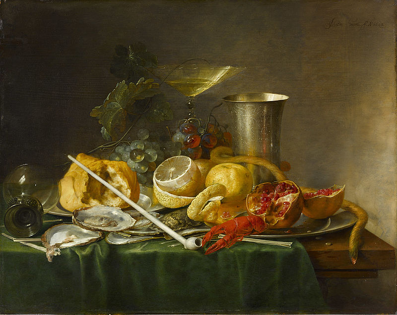 Still Life, Breakfast with Champagne Glass and Pipe