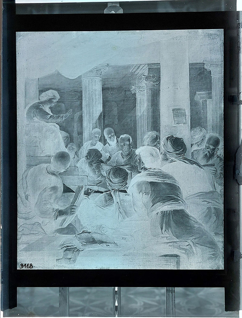 Wolfrum Glasplattennegativ 3168 - Luca Giordano, Werkstatt, Der zwölfjährige Jesus im Tempel, Inv.-Nr. 390