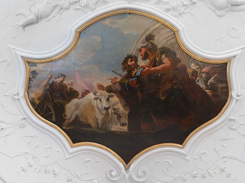 © Residenz zu Salzburg, Prunkräume, Foto: Stürzenbaum Deckengemälde - Die Phryger erkennen in Gordios den prophezeiten König